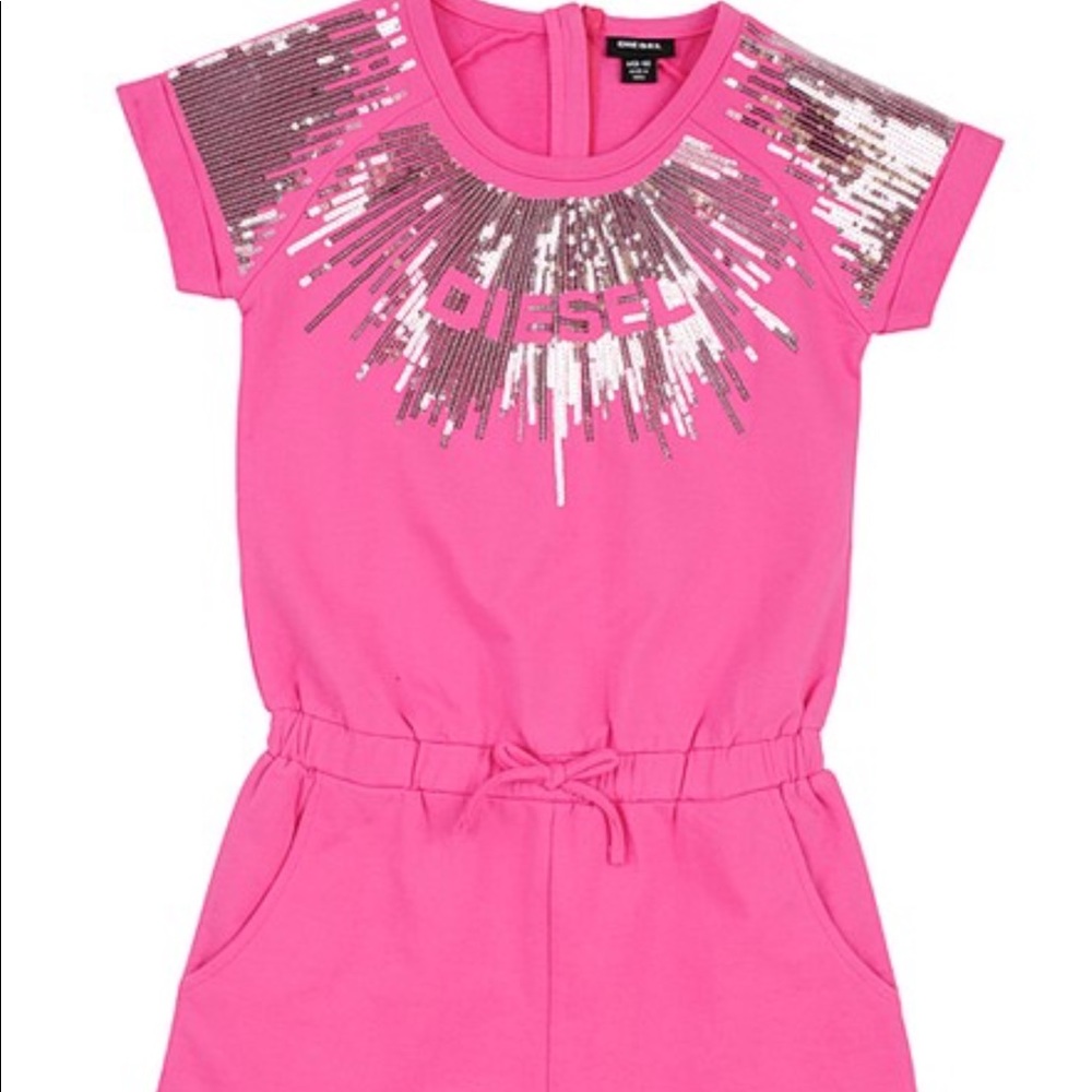 Diesel Carmine Rose Burst Sequin Zip-Back Romper